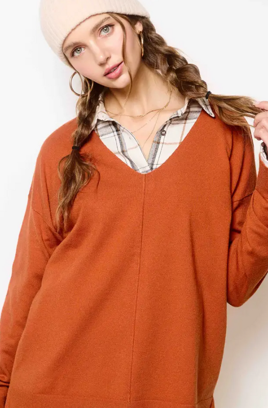 V-Neck Long Sleeve Knit Top