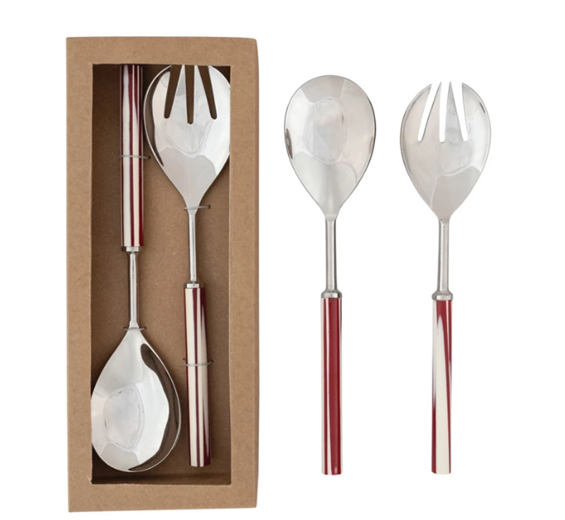 Stainless Steel Salad Servers with Marbled Handles