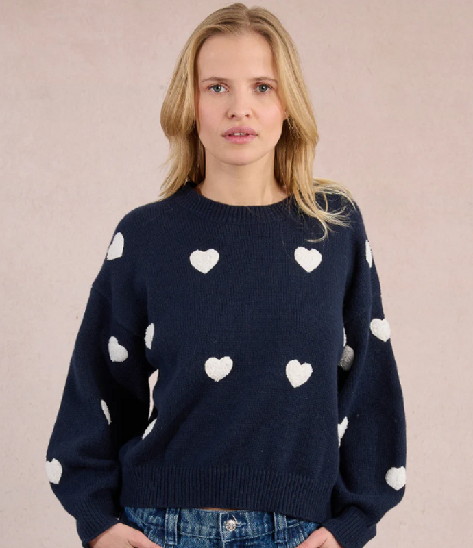 Embossed Heart Pattern Knitted Sweater