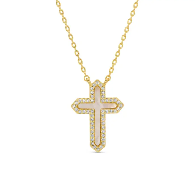 Feel the Faith Shell Pave Cross Necklace
