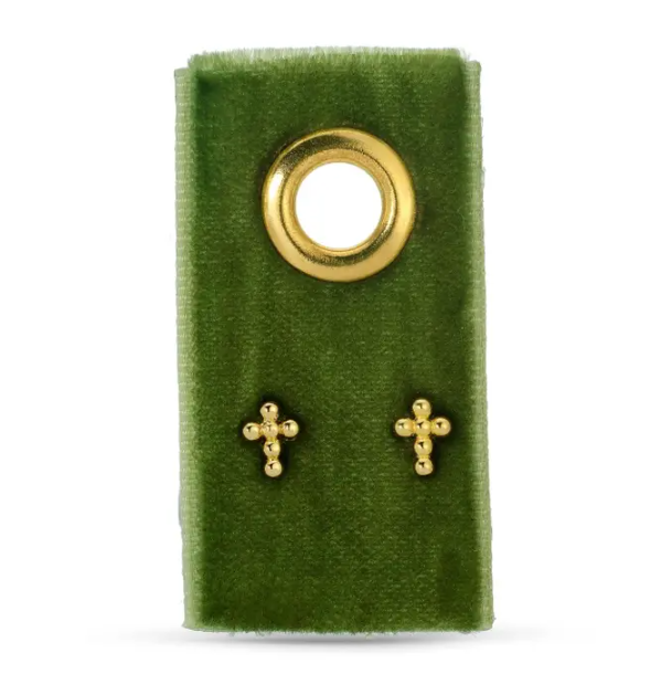 Petite Dot Cross Studs On Velvet Tag