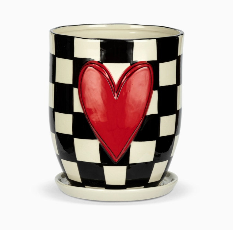 Checker Ceramic Planter & Saucer