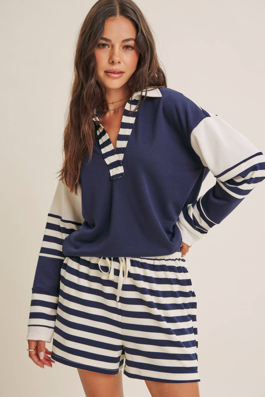 Fresh Coastal Stripe Relaxed French Terry Top