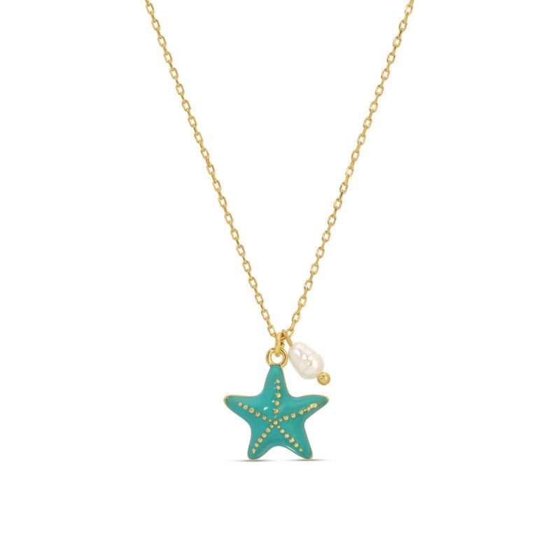 Starfish Pendant Necklace with Freshwater Pearl