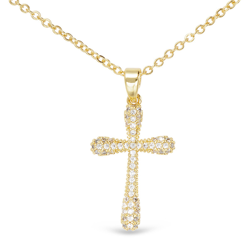 Gold CZ Droplet Cross Necklace