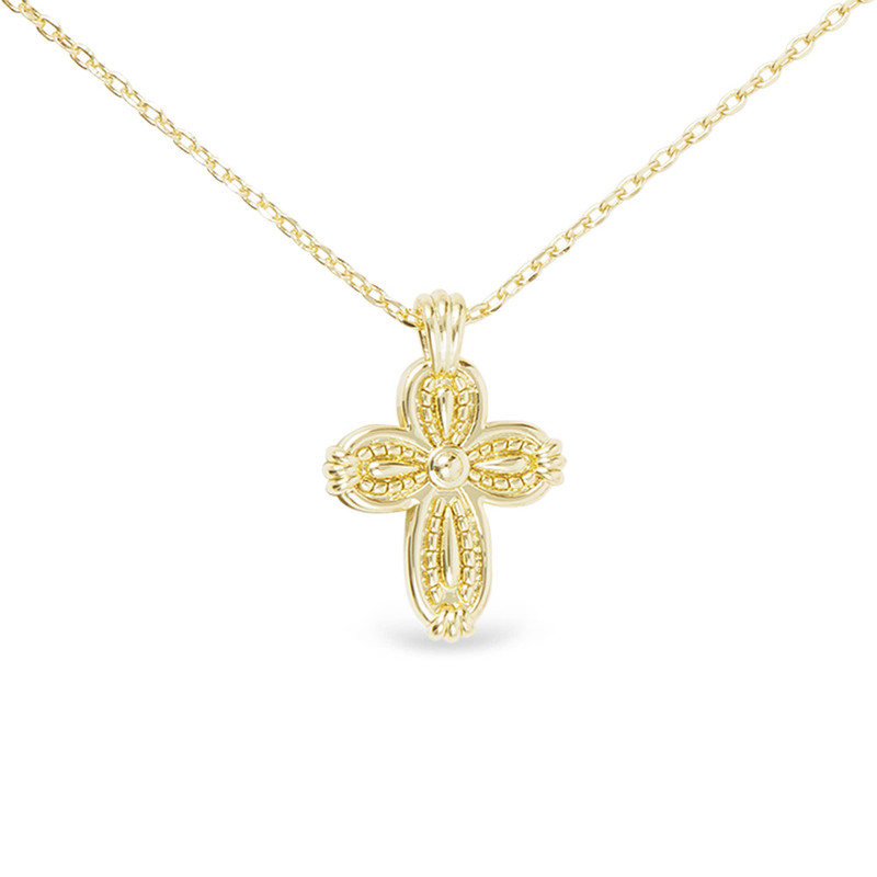 Gold Patterned Small Cross Necklace