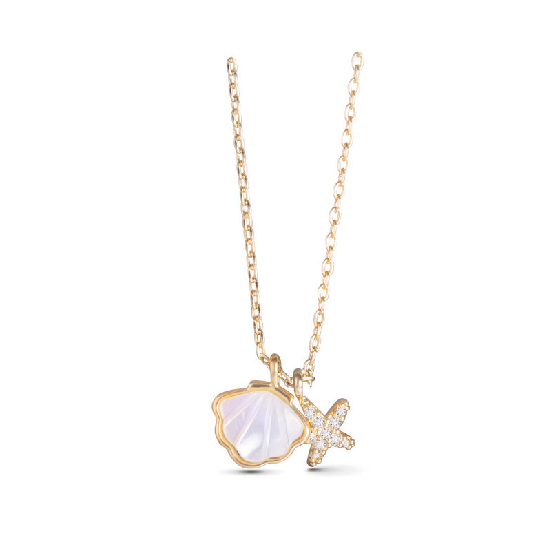 Mother of Pearl Seashell and CZ Starfish Necklace
