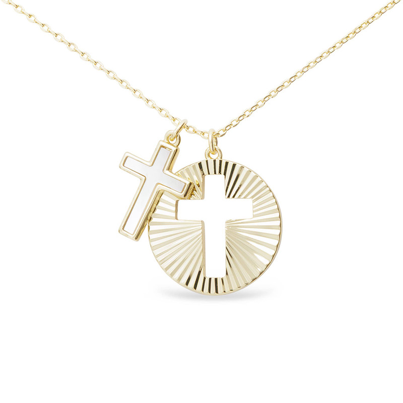 Gold MOP Cross & Gold Cutout Necklace