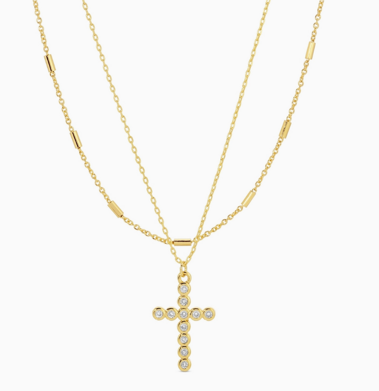 Layered CZ Cross Necklace