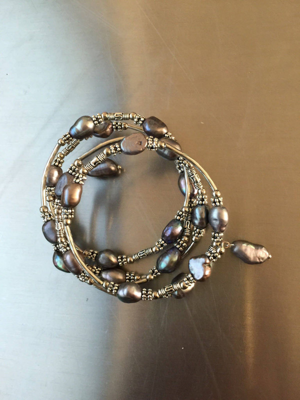 Black & Grey Freshwater Pearl Wrap Bracelet