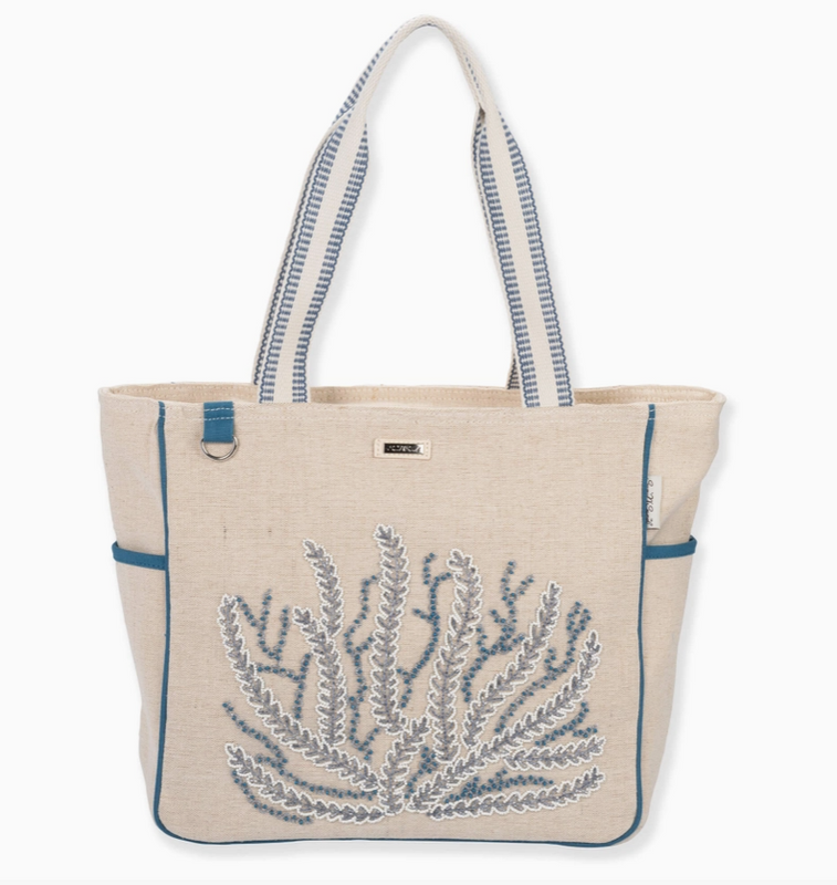 Beaded Coral Shoulder Tote