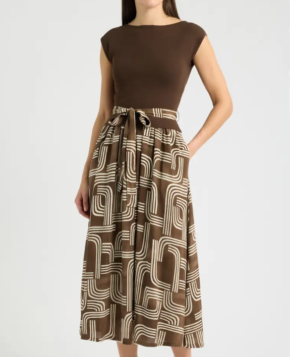 Twofer Tie Waist Midi Dress
