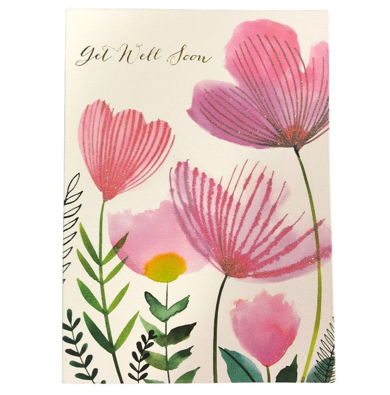 Get Well Card-Pink Flowers