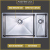 Ex- Display Austen & Co. Como Stainless Steel Extra Large Inset & Undermount 1.5 Bowl Kitchen Sink Left Hand Main Bowl