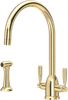 Perrin & Rowe Oberon - C Spout 4866 (with Rinse) Kitchen Tap - Polished Brass