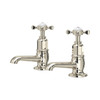 Perrin & Rowe 3476 Pair Basin Pillar Taps, Crosshead Handles - Nickel
