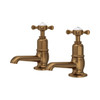 Perrin & Rowe 3476 Pair Basin Pillar Taps, Crosshead Handles - English Bronze