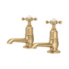 Perrin & Rowe 3476 Pair Basin Pillar Taps, Crosshead Handles - Satin Brass
