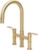 Perrin & Rowe Armstrong 4549HT Bridge Mixer Tap with Pull Down Rinse with Textured Handle - Satin Brass