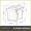 Austen & Co. 40L Built-In Hinged Cupboard Kitchen Bin - 2 Compartments