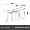 Austen & Co. 30L Built-In Hinged Cupboard Kitchen Bin - 3 Compartments