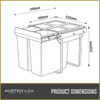 Austen & Co. 68L Built-In Hinged Cupboard Kitchen Bin - 2 Compartments