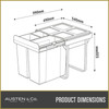 Austen & Co. 68L Built-In Hinged Cupboard Kitchen Bin - 3 Compartments