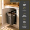 Austen & Co. 60L Built-In Hinged Cupboard Kitchen Bin - 2 Compartments
