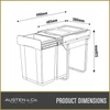 Austen & Co. 60L Built-In Hinged Cupboard Kitchen Bin - 2 Compartments
