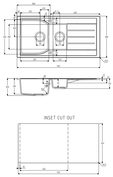 Abode Oriel 1 5 Bowl Drainer In Black Granite Sink Sinks