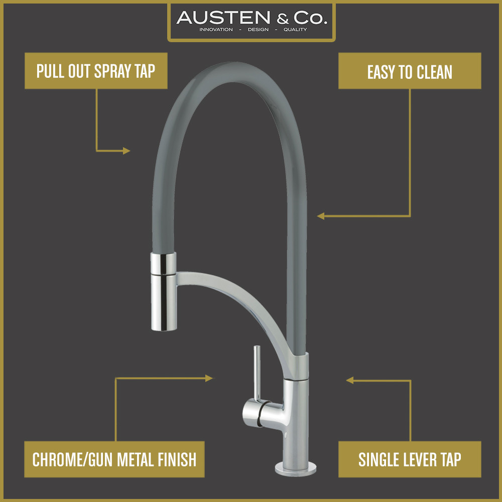 Austen & Co. Madrid Gunmetal Pull Out Mixer Tap Sinks.co.uk
