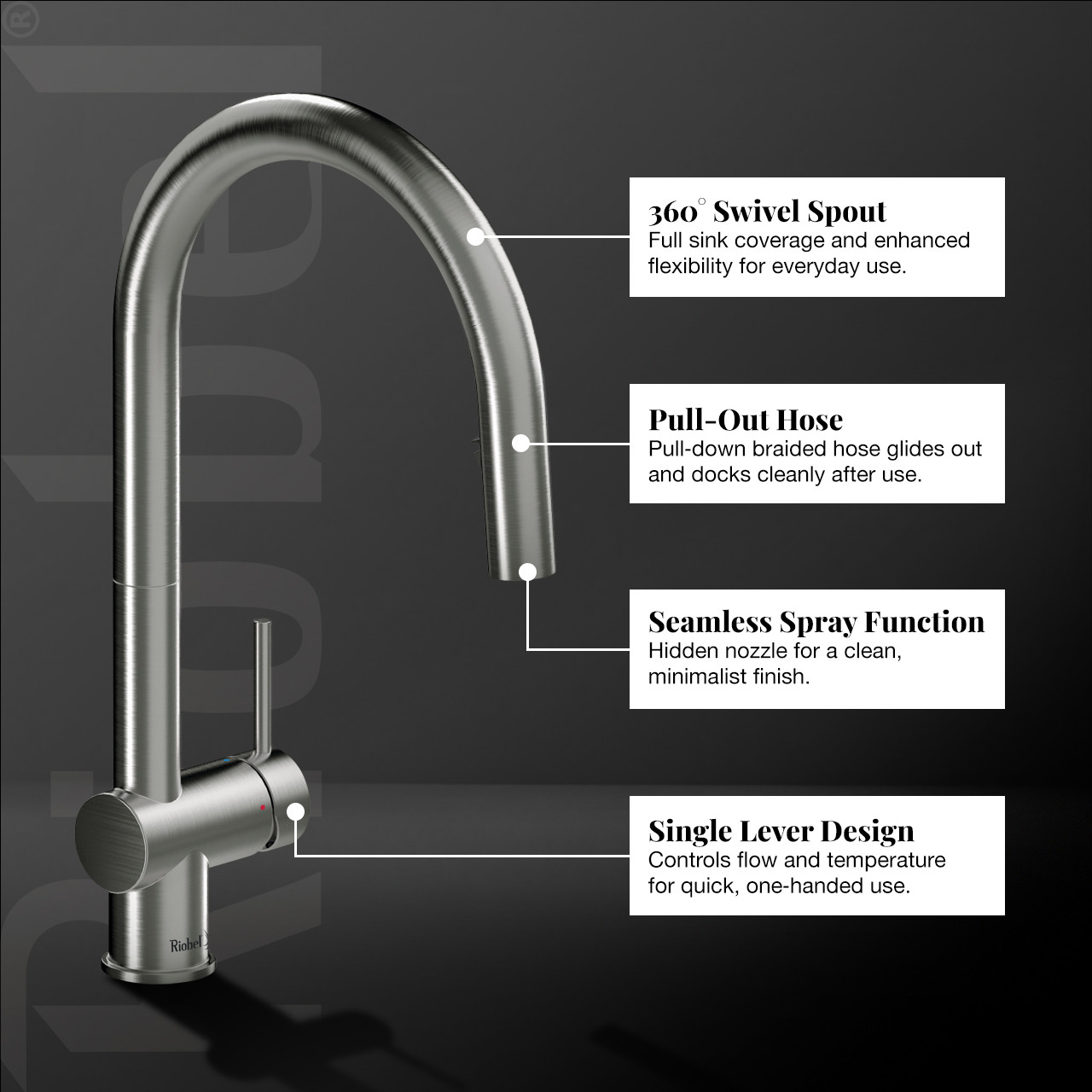 Riobel Azure Stainless Steel Pull Down Mixer Tap