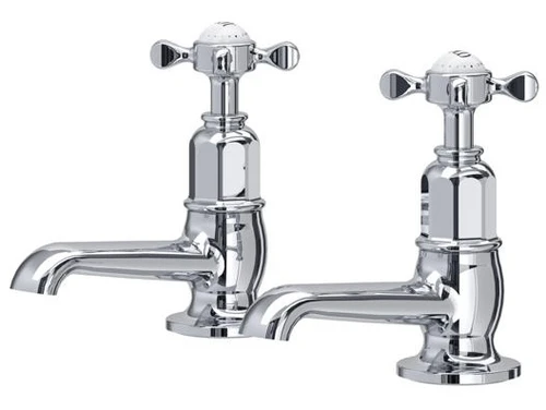 Perrin & Rowe 3476 Pair Basin Pillar Taps, Crosshead Handles - Chrome