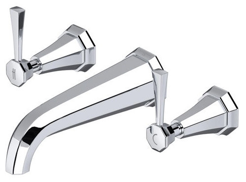 Perrin & Rowe 3170 Three Hole Wall Mounted Basin Mixer Tap, Lever Handles - Chrome