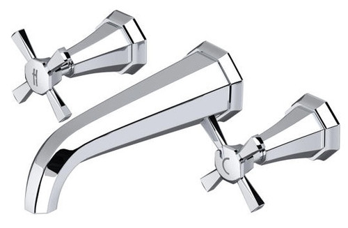 Perrin & Rowe 3171 Three Hole Wall Mounted Basin Mixer Tap, Crosshead Handles - Chrome