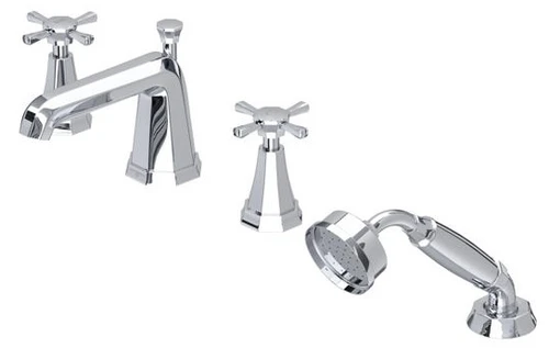 3149 Perrin & Rowe 4-Hole Bath Shower Mixer Tap with Crosstop Handles - Chrome