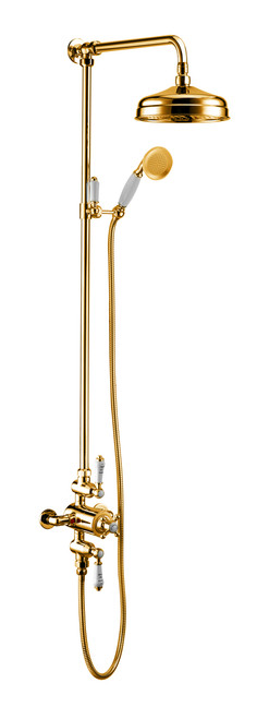 RAK Traditional Thermostatic Shower Mixer With Rigid Riser Rail Kit In Antique Gold