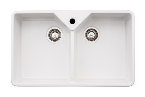 Provincial Large Double Bowl Sink in White Ceramic