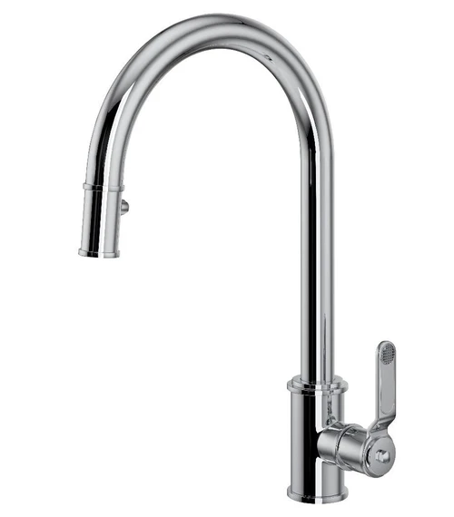 Perrin & Rowe Armstrong 4544HT Single Lever Mixer Tap with Pull Down Rinse with Textured Handle - Chrome