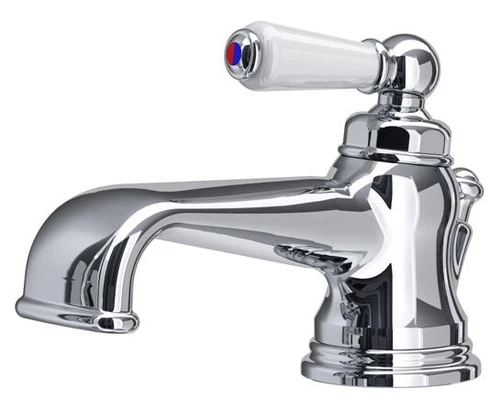 Perrin & Rowe 3670 Monobloc Single Lever Basin Tap, Porcelain Handle - Chrome
