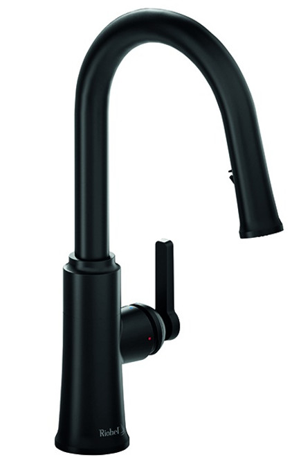 Riobel Trattoria Mixer with Pull Down Spray Round Spout Matt Black Kitchen Tap