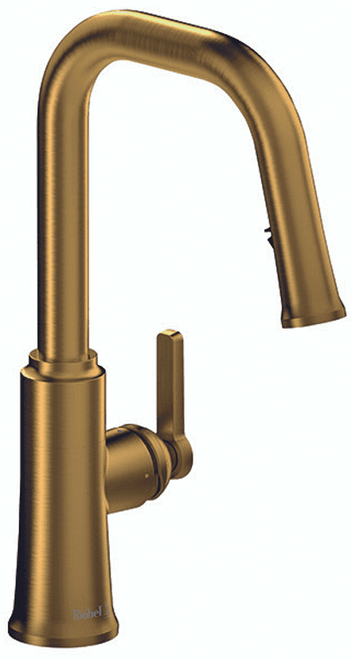 Riobel Trattoria with Pull Down Spray and Square Spout Brushed Gold Kitchen Tap Riobel Trattoria with Pull Down Spray and Square Spout Brushed Gold Kitchen Tap