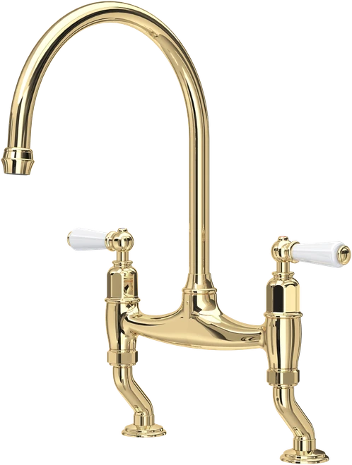 Perrin and Rowe Ionian 4193 Deck Mounted Tap, Lever Handles - Polished Brass