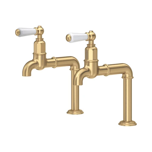 Perrin and Rowe Mayan 4332 Tap with Porcelain Handles - Satin Brass