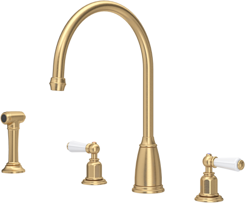 Perrin & Rowe Athenian (with Rinse) 4376 Kitchen Tap - Satin Brass
