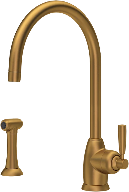 Perrin & Rowe Mimas - C Spout 4846 (with Rinse) Kitchen Tap - Aged Brass