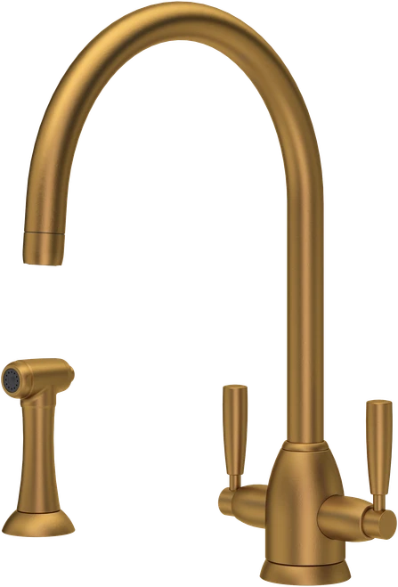 Perrin & Rowe Oberon - C Spout 4866 (with Rinse) Kitchen Tap - Aged Brass