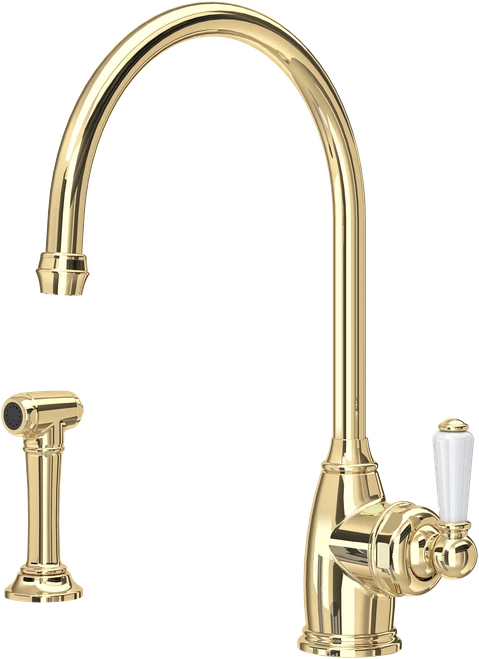 Perrin & Rowe Parthian 4346 (with Rinse) Kitchen Tap - Polished Brass