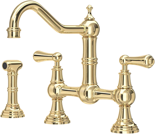 Perrin & Rowe Provence 4756 (Lever Handles Plus Rinse) Kitchen Tap - Polished Brass