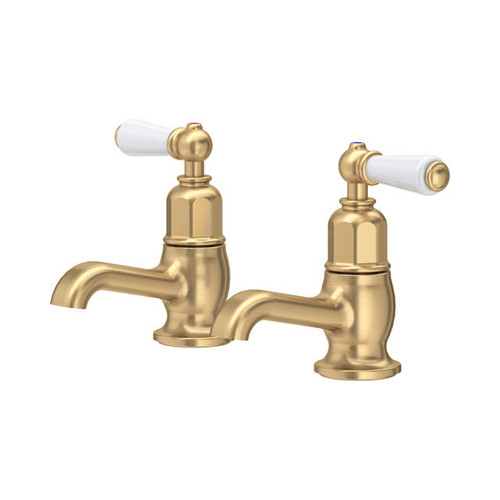 Perrin & Rowe 3475 Pair Basin Pillar Taps, Lever Handles - Satin Brass